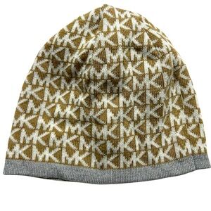 Michael Kors Gold and Cream Logo MK Patterned Beanie